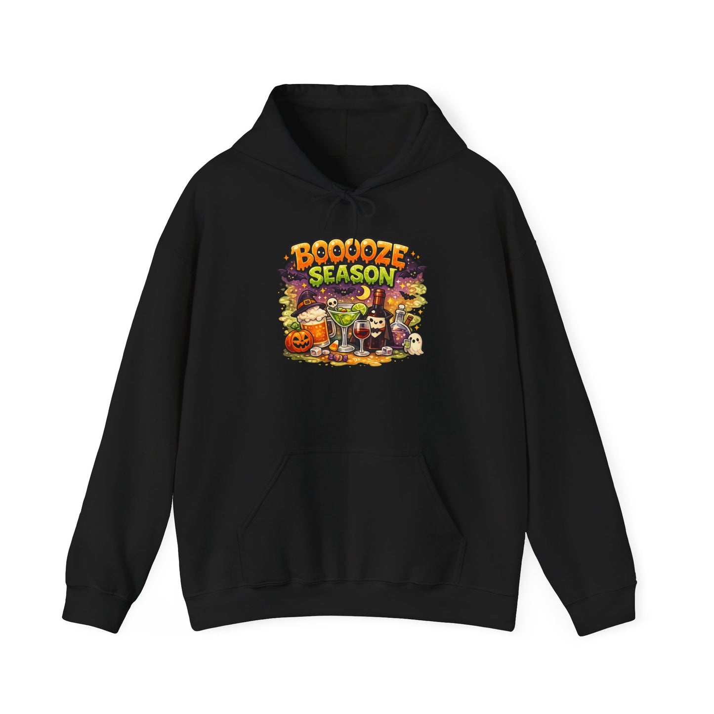 Booooze Season Hoodie — Funny Halloween Party Sweatshirt with Spooky Drinks Design