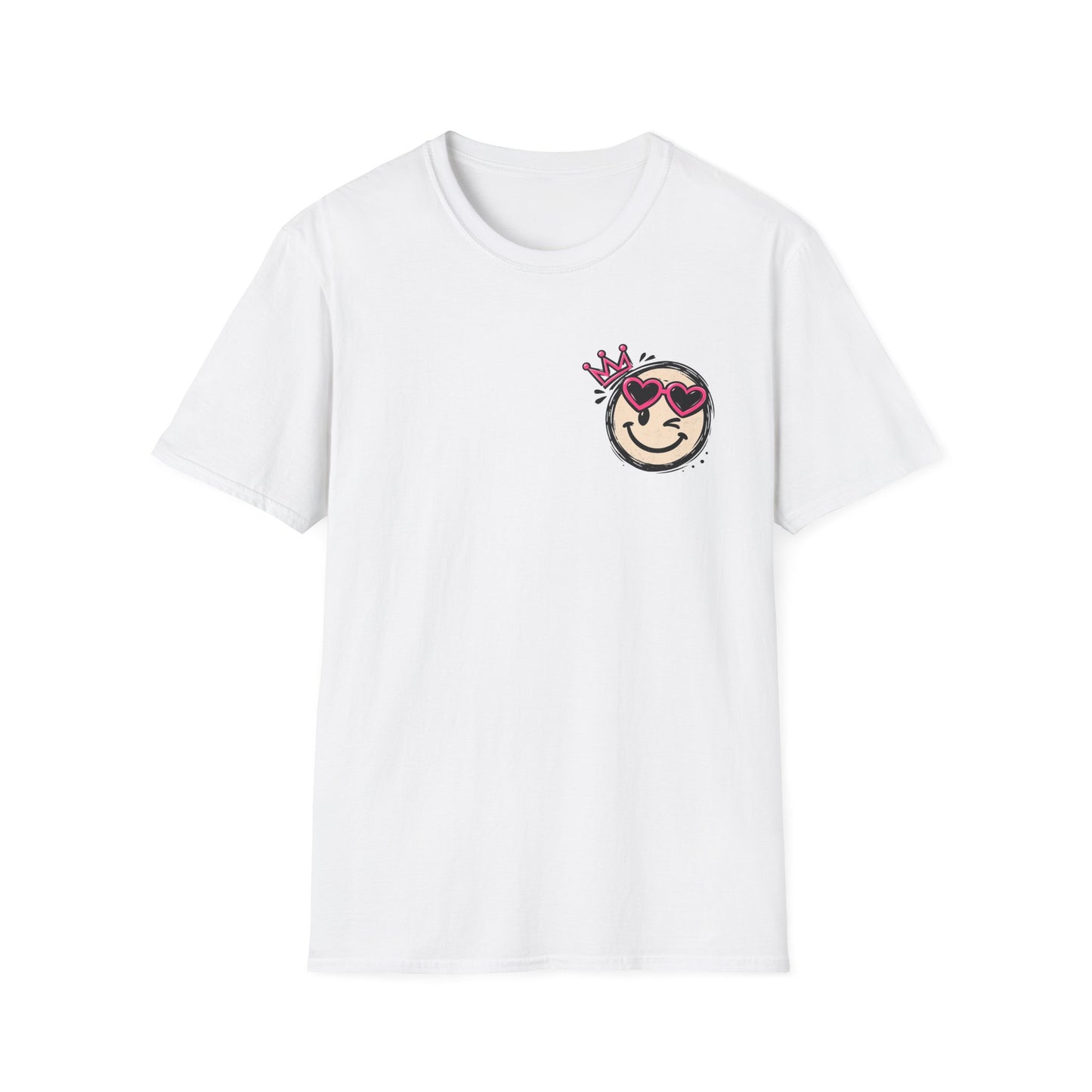 Smiley Queen T‑Shirt — Cute Crowned Emoji with Heart Sunglasses