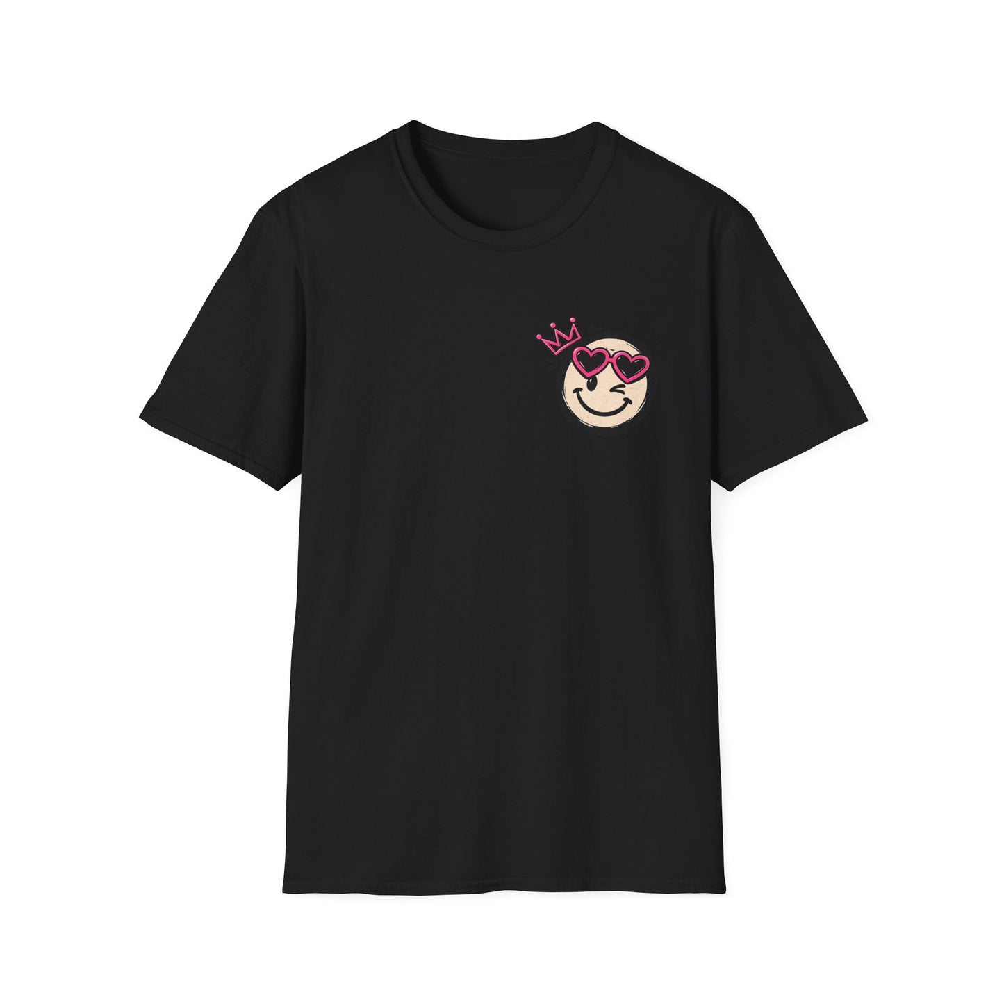 Smiley Queen T‑Shirt — Cute Crowned Emoji with Heart Sunglasses