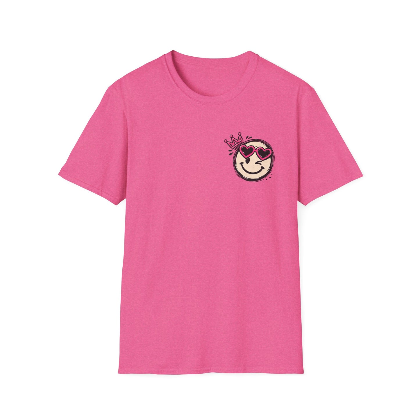 Smiley Queen T‑Shirt — Cute Crowned Emoji with Heart Sunglasses