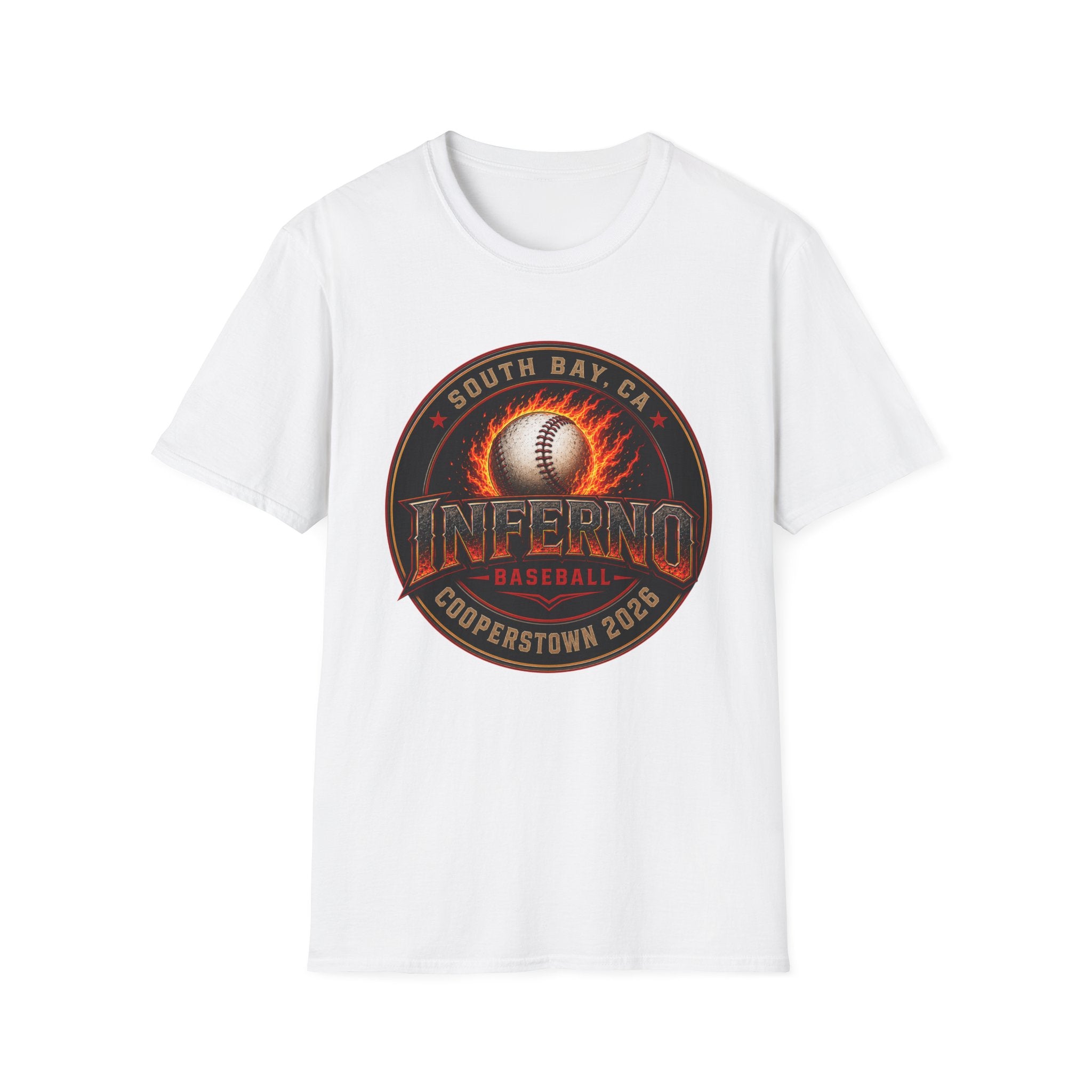 Inferno Baseball T‑Shirt — South Bay CA Cooperstown 2026 Team Logo