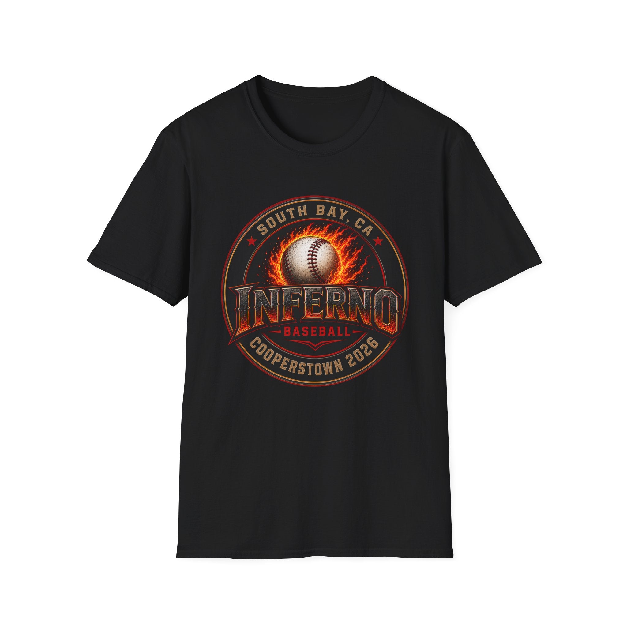 Inferno Baseball T‑Shirt — South Bay CA Cooperstown 2026 Team Logo